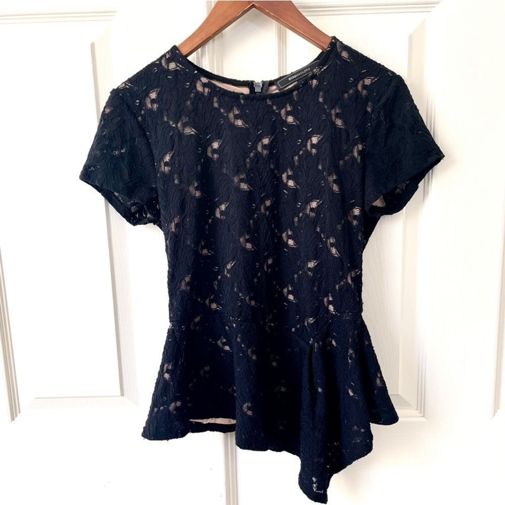 BCBG black lace peplum top